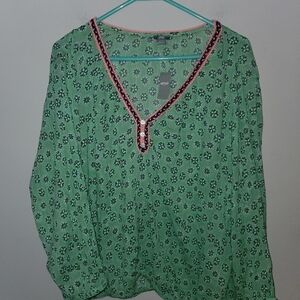Aerie Green Relaxed Embellished Blouse